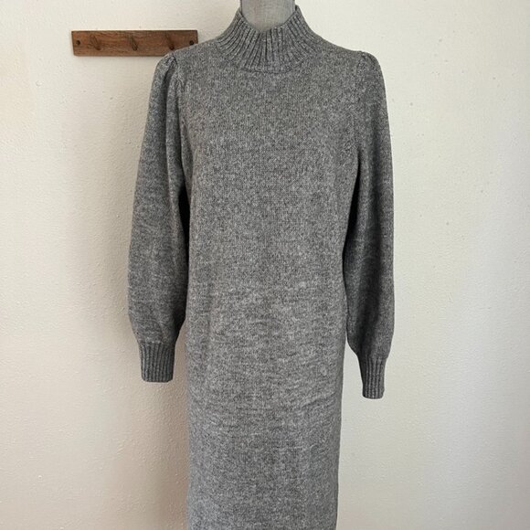 Grey Knit Sweater Maxi Dress with High Neck - Picture 2 of 9